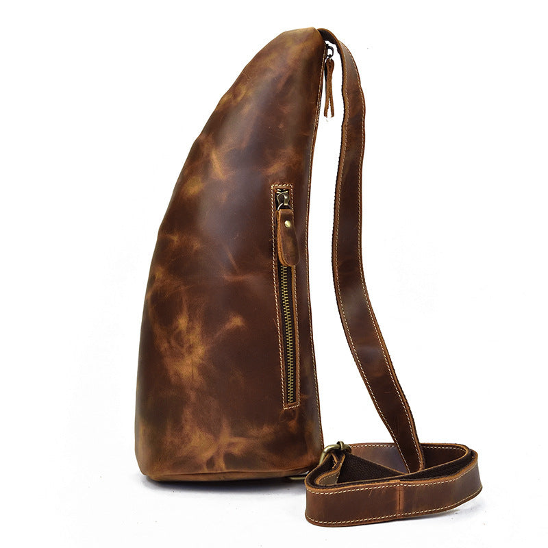 Retro men's crazy horse leather chest bag, view 11 - MRSLM