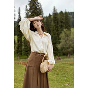 bubble sleeve v neck embroidery shirt, view 6 - MRSLM