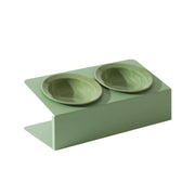 elevated double ceramic pet bowl with iron stand, view 2 - MRSLM