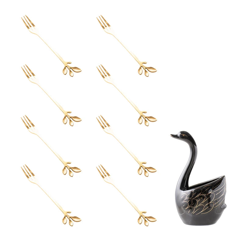 ceramic swan fruit fork set, view 4 - MRSLM