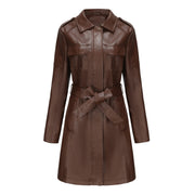 women's mid-length faux leather coat with belt, view 5 - MRSLM