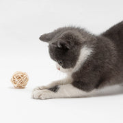 rattan ball and feather bell cat toy set, view 3 - MRSLM