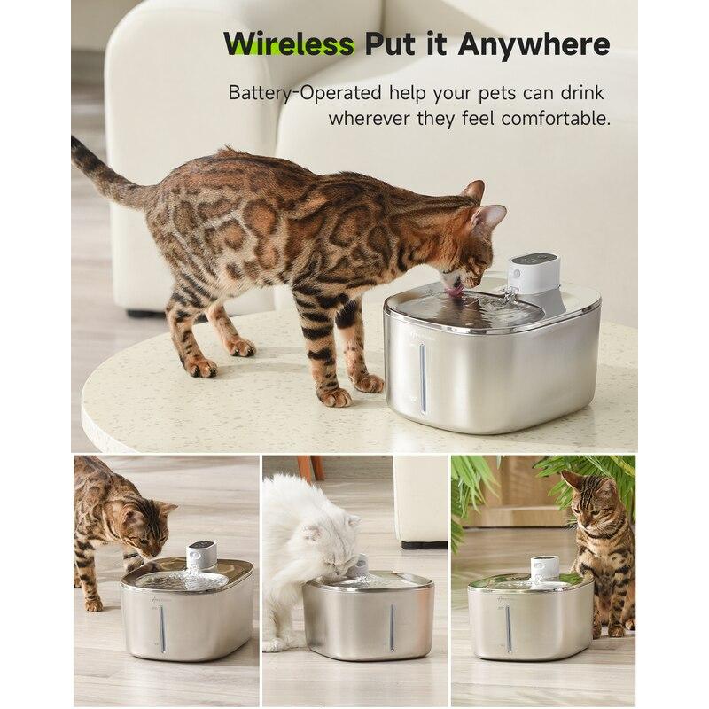 wireless stainless steel pet water fountain, view 4 - MRSLM