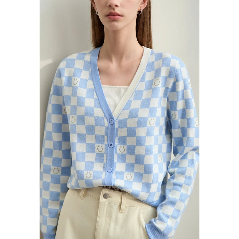 women's plaid v-neck cardigan, view 8 - MRSLM
