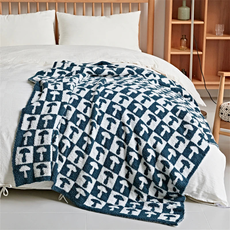 Checkerboard plaid knitted throw blanket, view 5 - MRSLM