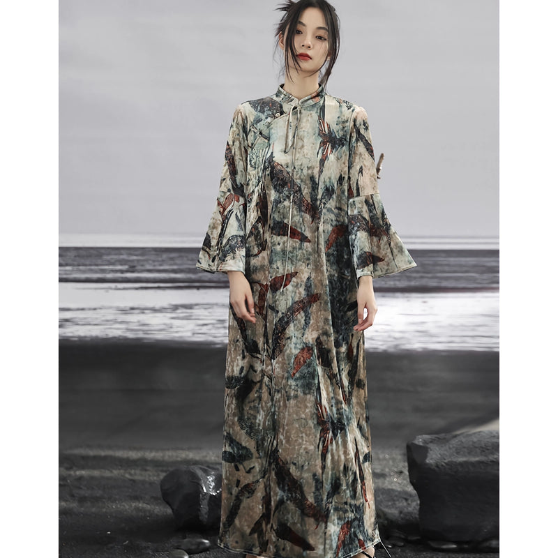 dark velvet retro long dress, view 7 - MRSLM