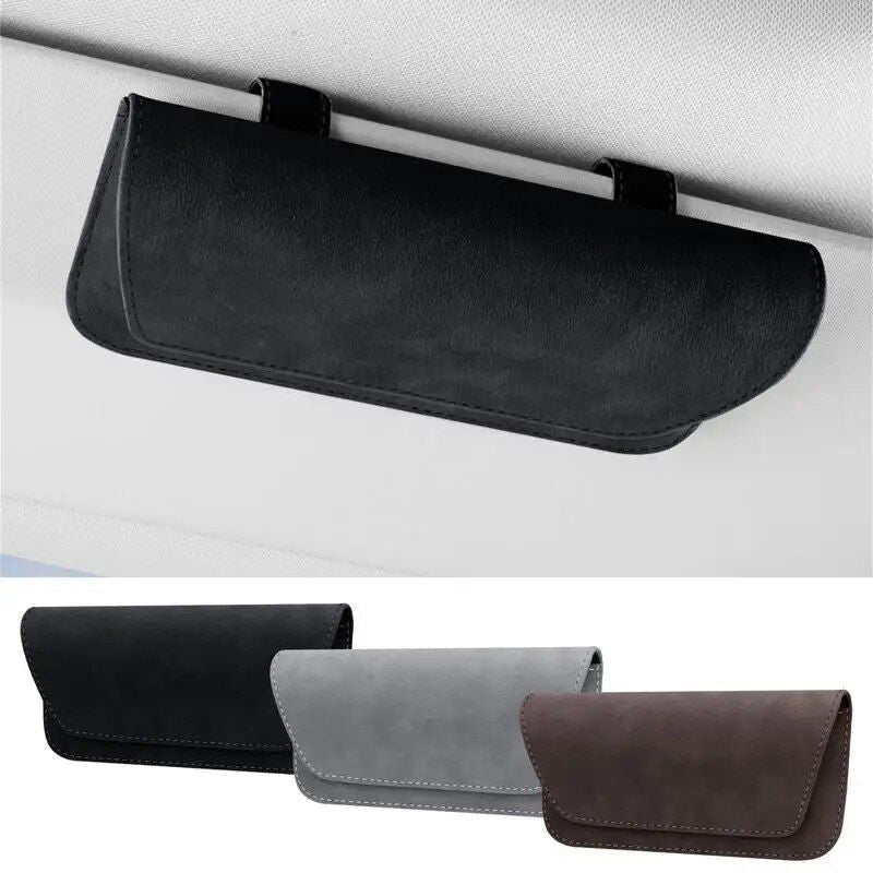universal pu leather car glasses holder, view 5 - MRSLM