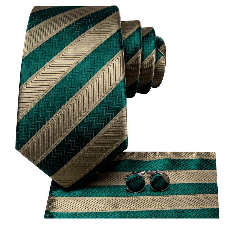 green striped silk necktie set for men, view 4 - MRSLM
