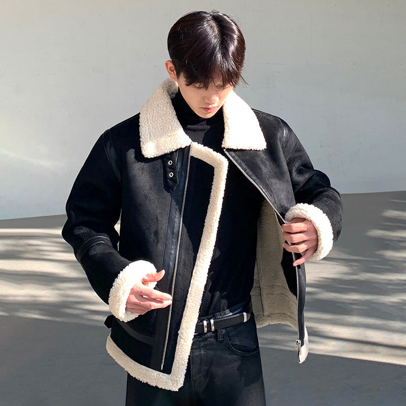 men's casual zipper lamb wool jacket, view 2 - MRSLM