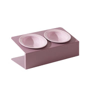 elevated double ceramic pet bowl with iron stand, view 3 - MRSLM