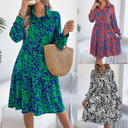loose leopard-print long-sleeved shirt dress - MRSLM