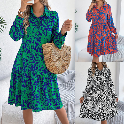 loose leopard-print long-sleeved shirt dress - MRSLM
