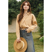 retro v neck long sleeve shirt for women, view 4 - MRSLM