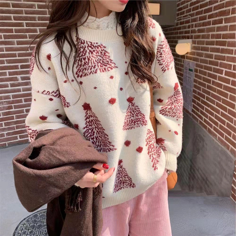 Women's Christmas tree jacquard sweater, view 3 - MRSLM