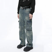 men's patchwork gradient wide leg denim pants, view 5 - MRSLM