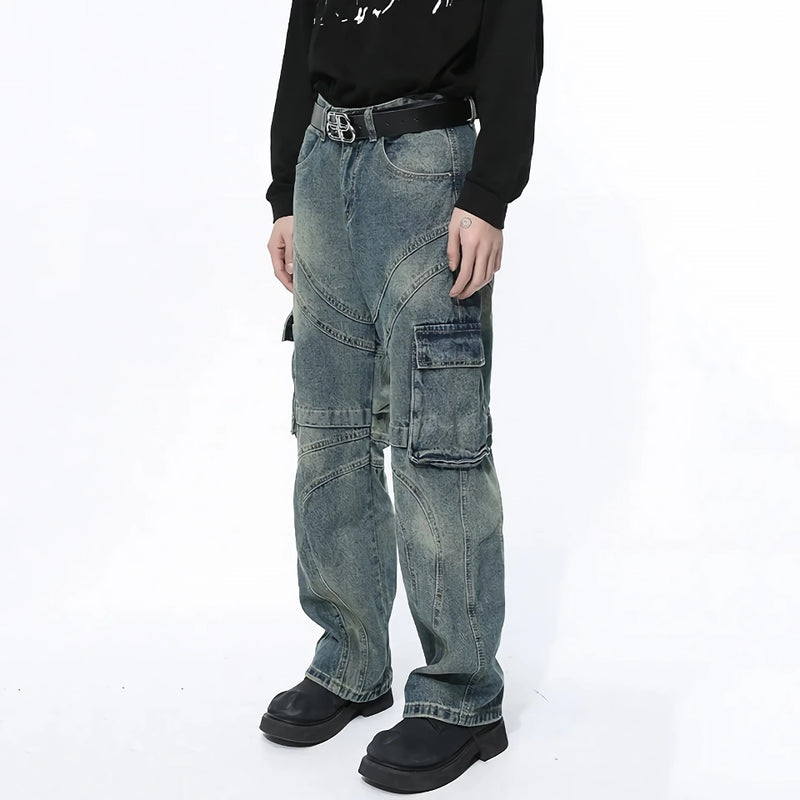 men's patchwork gradient wide leg denim pants, view 5 - MRSLM