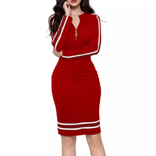 long sleeve zipper casual dress - MRSLM