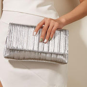 silver vegan leather evening bag, view 2 - MRSLM