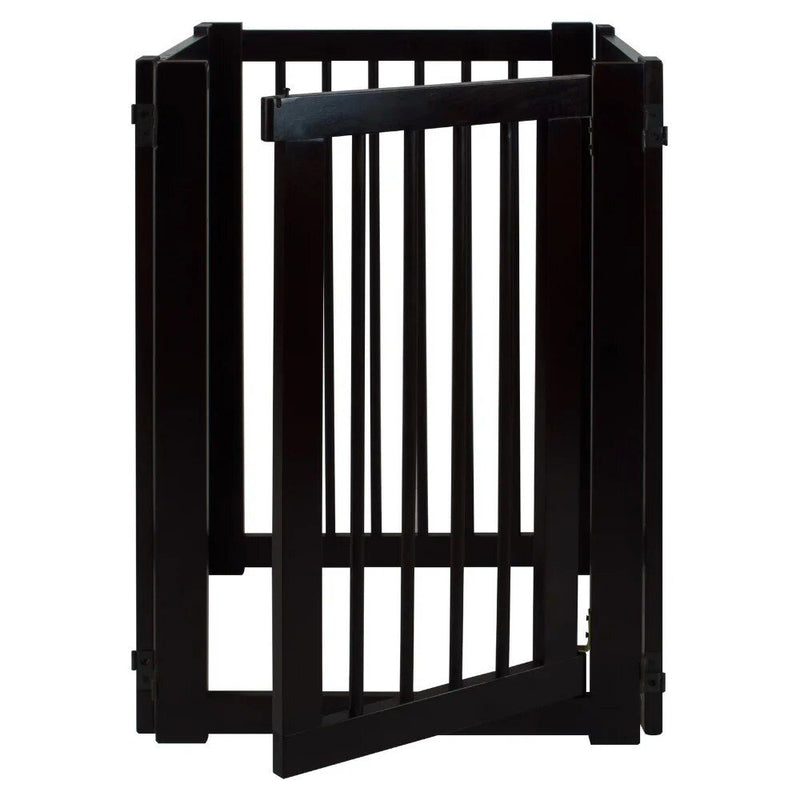 espresso hardwood freestanding pet gate with walk-through door, view 6 - MRSLM