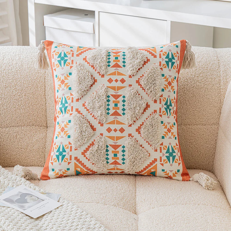 boho geometric tufted cushion cover, view 4 - MRSLM