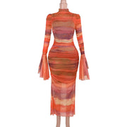 slim-fit pleated print dress women, view 6 - MRSLM