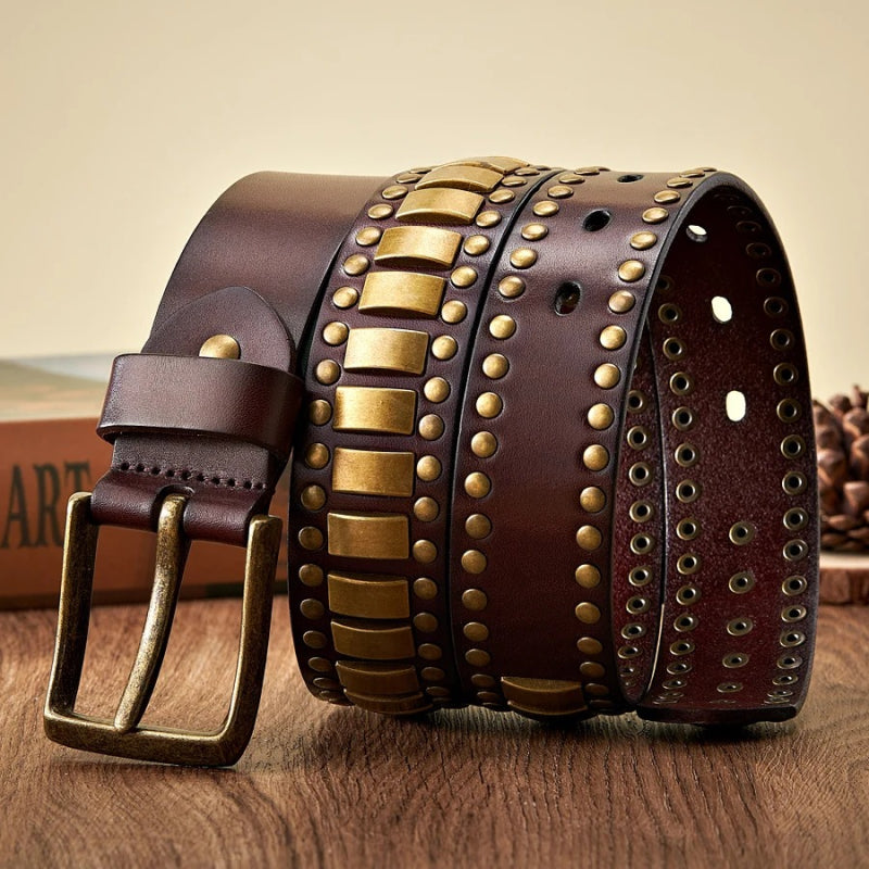 Punk rivet studded leather belt, view 6 - MRSLM