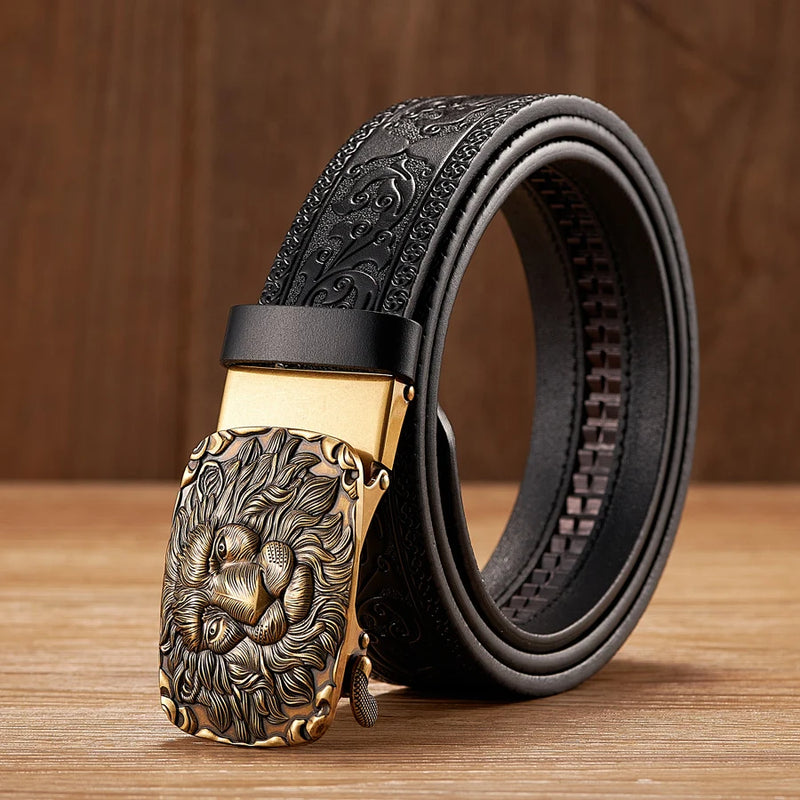 men's 3.5CM leather belt lion pattern buckle, view 4 - MRSLM