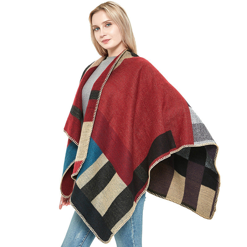 thick plaid shawl, view 8 - MRSLM