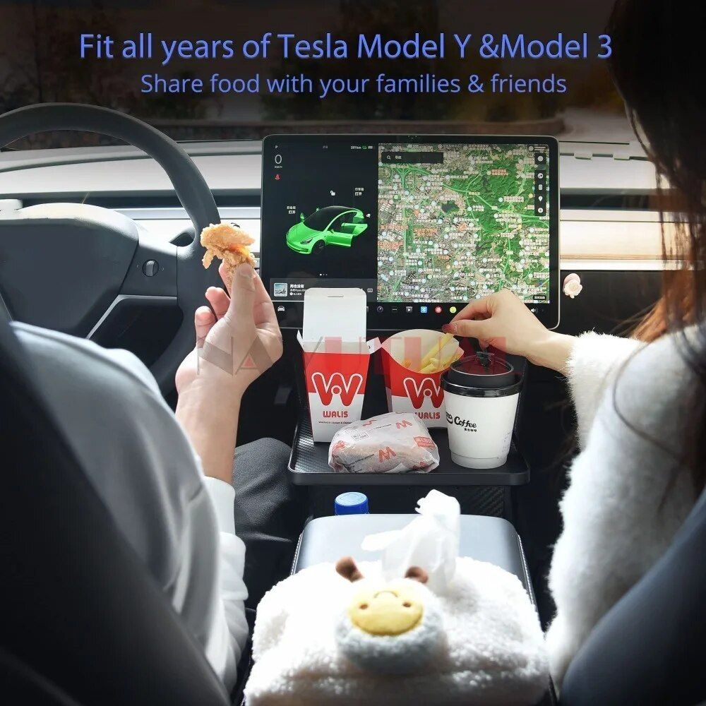 Center Console Food Tray with Anti-Slip Phone Holder for Tesla Model 3 & Y (2017-2023)