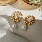 18k gold plated sunflower pearl earrings - MRSLM