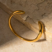 gold stainless steel wavy cuff bracelet, view 5 - MRSLM