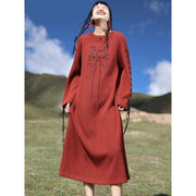 dragon embroidery knitted dress, view 3 - MRSLM