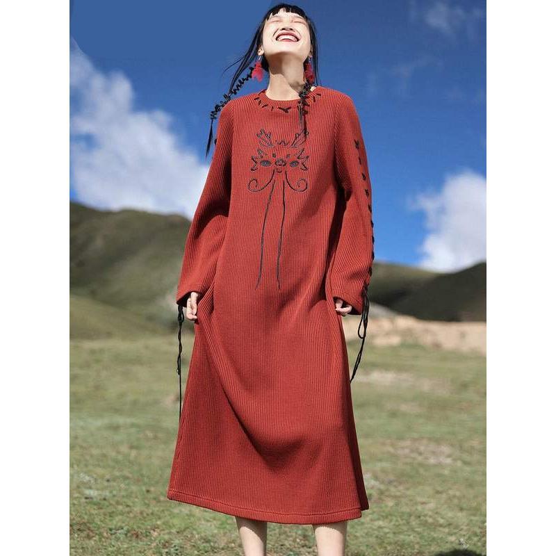 dragon embroidery knitted dress, view 3 - MRSLM