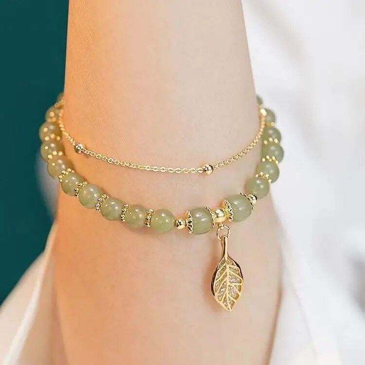 green gold leaf bracelet, view 8 - MRSLM