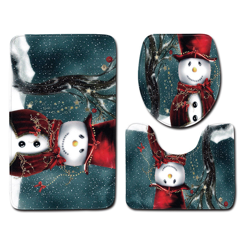 Christmas snowman 3-piece bathroom mat set, view 3 - MRSLM