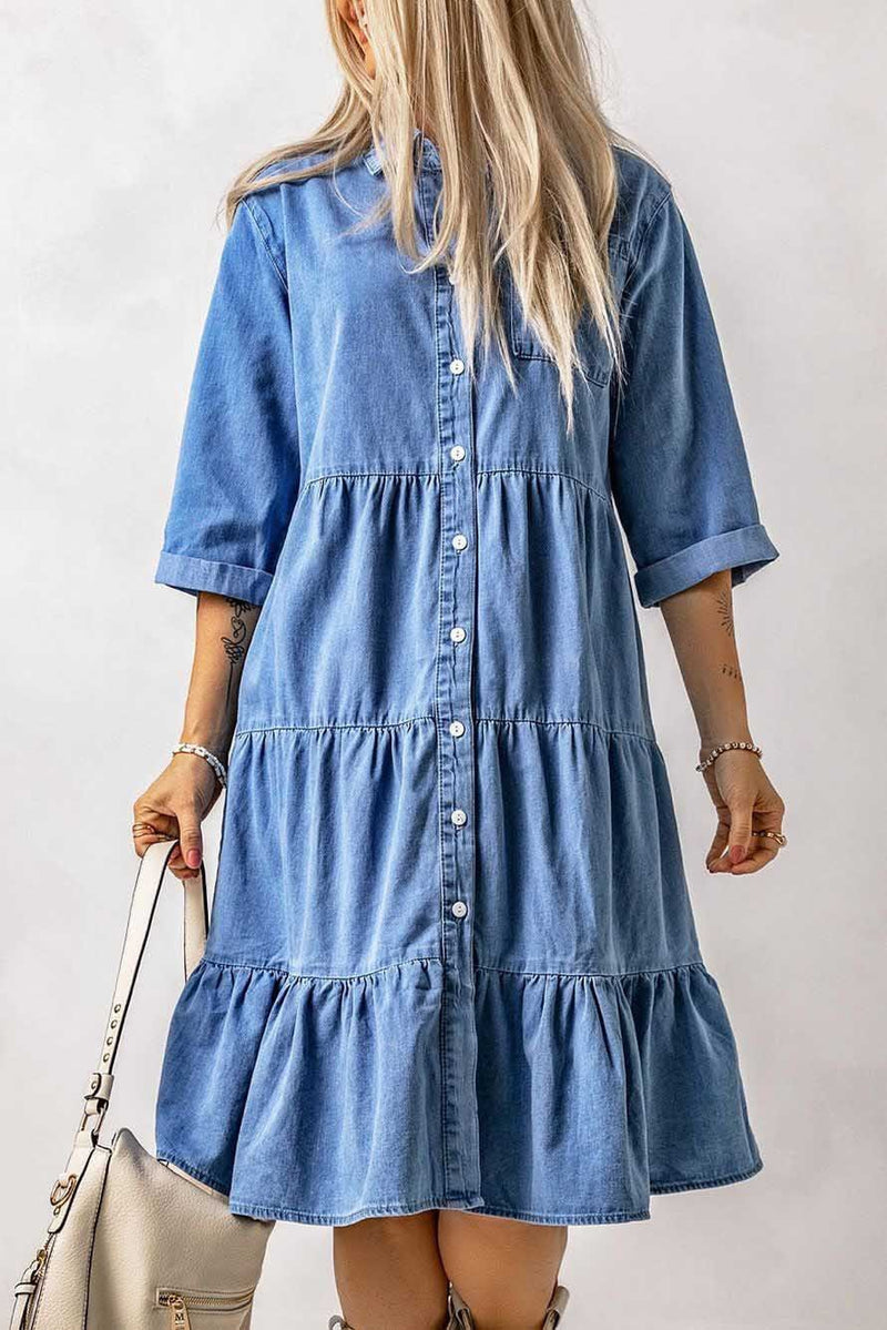 blue button shirt dress, view 3 - MRSLM