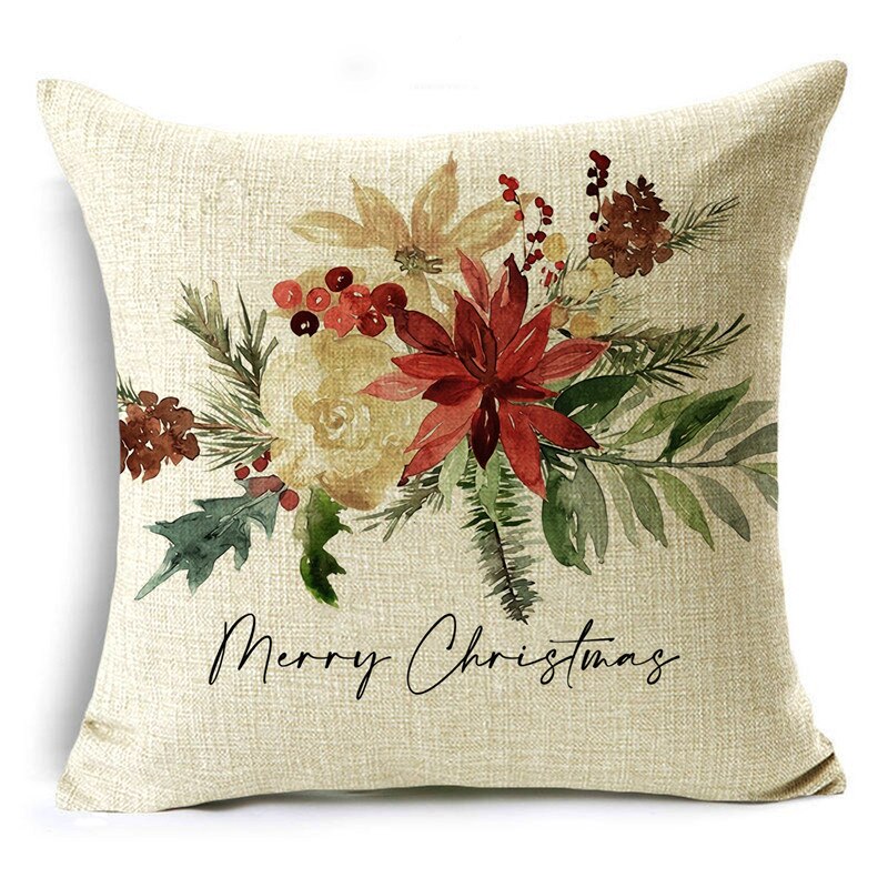 Merry Christmas linen throw pillow cover - MRSLM