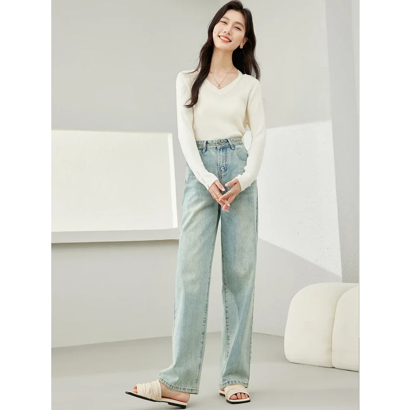 high waist wide leg denim pants, view 2 - MRSLM