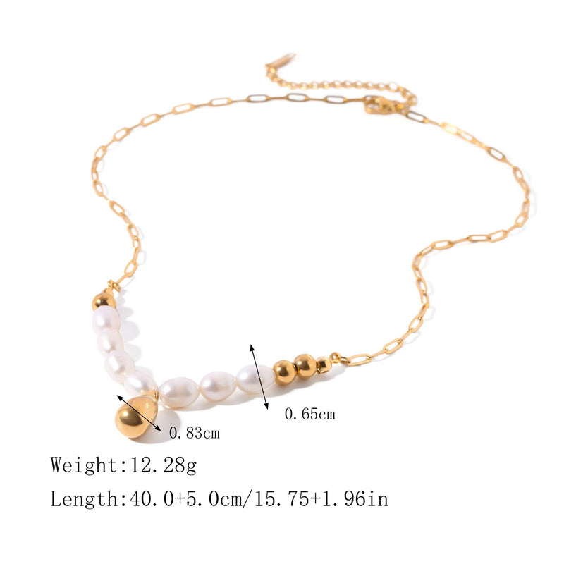 pearl pendant necklace with gold drop, view 2 - MRSLM