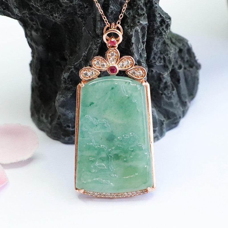 silver natural jade pendant necklace - MRSLM
