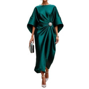 women's satin long dress with flower beads, view 5 - MRSLM