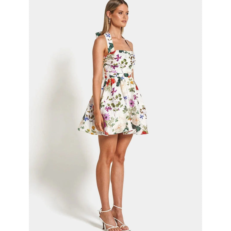 summer print halter sleeveless mini dress, view 6 - MRSLM