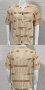 men's knitted lapel short sleeve hollow cardigan, view 7 - MRSLM