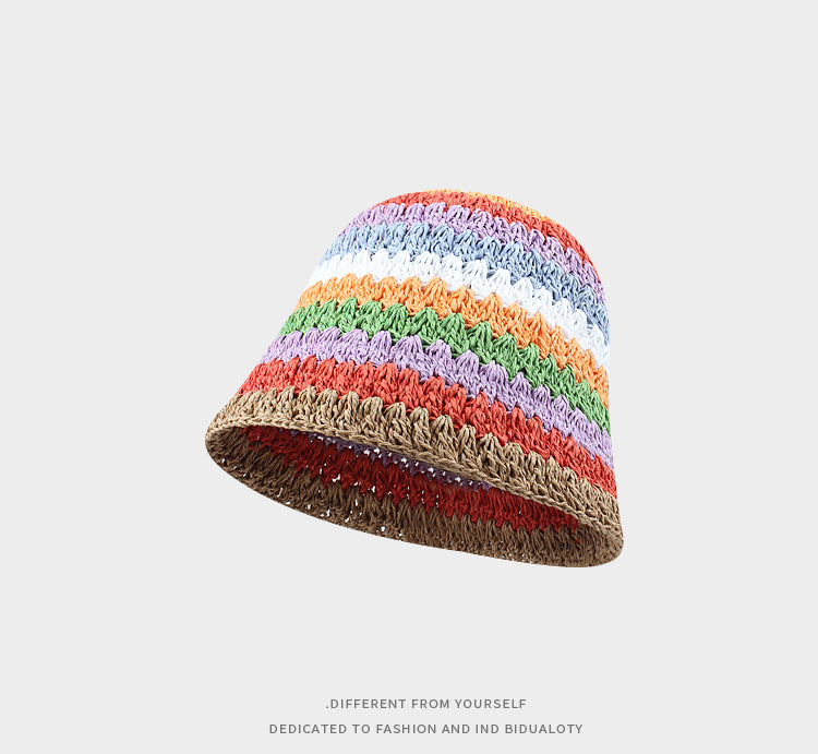 rainbow straw bucket hat, view 6 - MRSLM