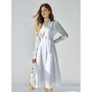 light blue v-neck ribbon dress, view 3 - MRSLM