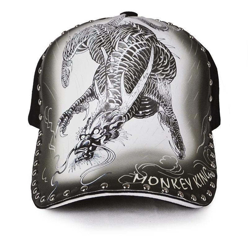 dragon print peaked baseball cap, view 3 - MRSLM
