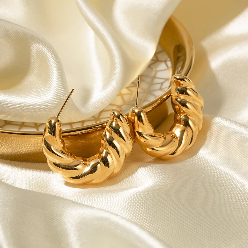 twisted C-shaped gold plated stud earrings, view 6 - MRSLM