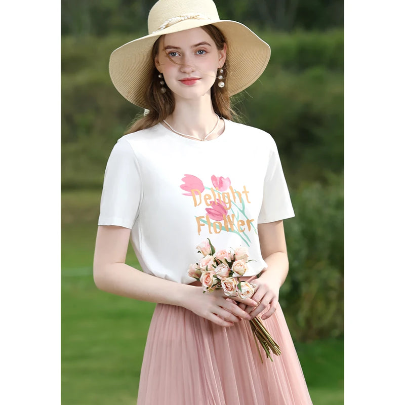 Tulip print slim-fit cotton T-shirt, view 3 - MRSLM