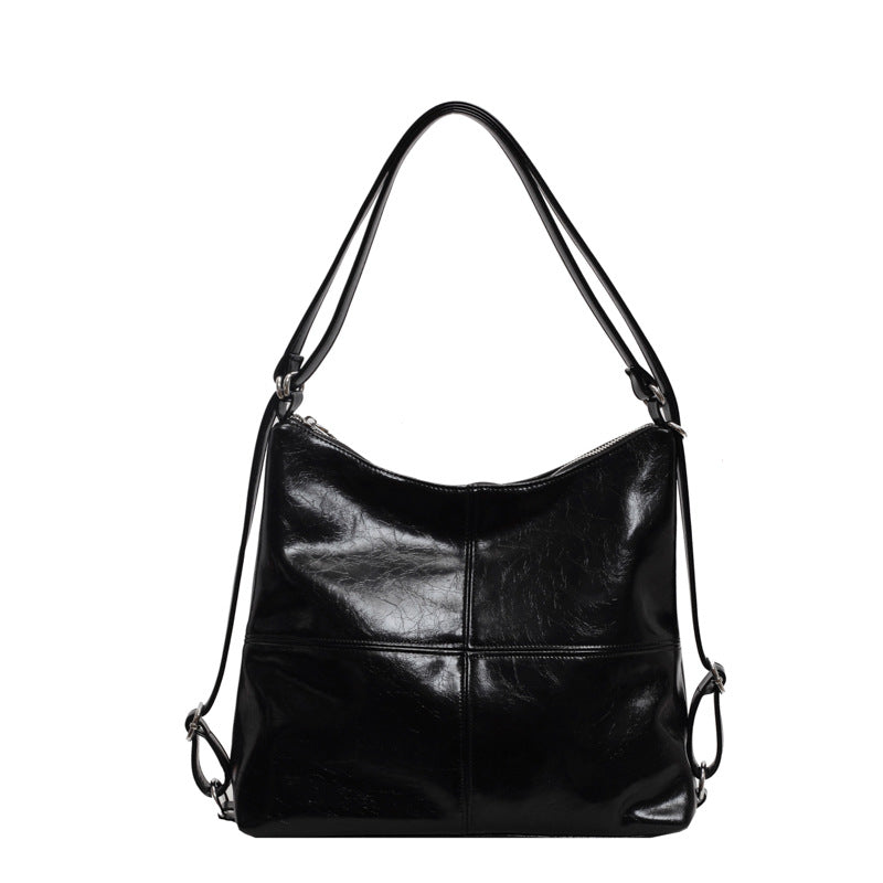 color contrast patchwork tote bag, view 8 - MRSLM