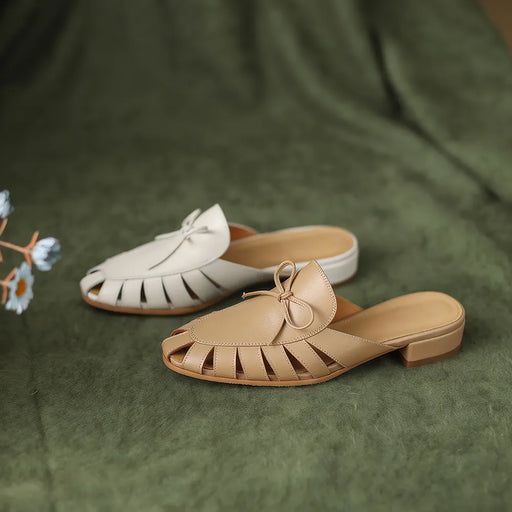 summer leather mules with low square heel - MRSLM